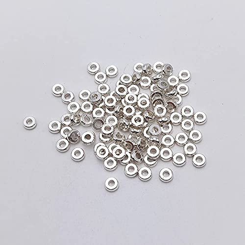 INSPIRELLE 100pcs Heishi Beads 4mm Long-Lasting Disc Brass Rondelle Spacer Beads Silver Plated Flat Round Shape Jewelry Metal Spacers for Bracelet Necklace Jewelry Making - color: Silver, size: 4mm
