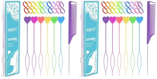 HOYOLS Hair Beading Tool Kit for Girls, 6 Loop Hair Threaders, Rat Tail Comb, and 200 Colorful Elastic Bands in Box, Hair Braiding Styling Set for Kids Teens Beginners (Multi-Colored) (Pack of 2) - size: 1 Count (Pack of 414)