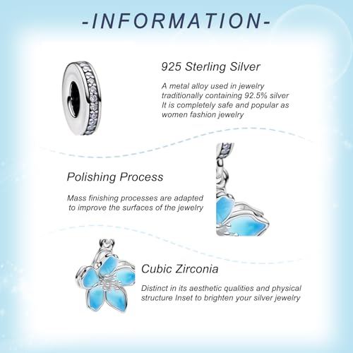 925 Sterling Silver Charms for Bracelets Gold Love and Heart Charms Cherry Blossom Dangle Beads Jewelry for Women - color: Blue Cherry Blossom