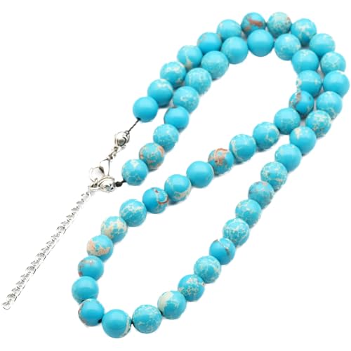 Natural Gemstone Beaded Choker Necklace | 8mm Handmade Adjustable Jewelry for Men & Women | Chakra Balancing Crystal Necklace | Spiritual Gift | Macrame Cord with Extender - color: Blue Imperial Jasper, size: 14 Inches