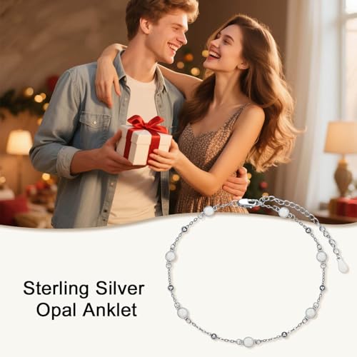 HPQQ Anklet Bracelet for Women 925 Sterling Silver Natural Stone Chain Bead Ankle Bracelet Beach Summer Fine Jewelry Mothers Day Birthday Gifts for Women Mom Wife - color: Anklet-9"-11"-Opal