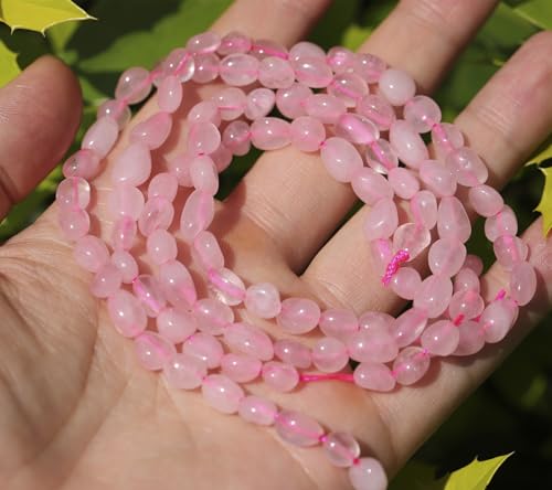 Natural Stone Beads 6-8mm Rose Quartz Oval Irregular Freeform Tumbled Loose Gemstone Beads for Jewelry Making 15 Inch Strand 50-55 Pcs - color: Rose Quartz-1 strand15”-approx. 55 beads