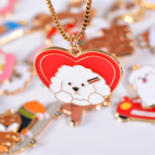 Bulk Gold Enamel Charms for Jewelry Making, Colorful Metal Charms Pendant for Bracelet Necklace and Crafting - color: Cartoon Dog Brown & White