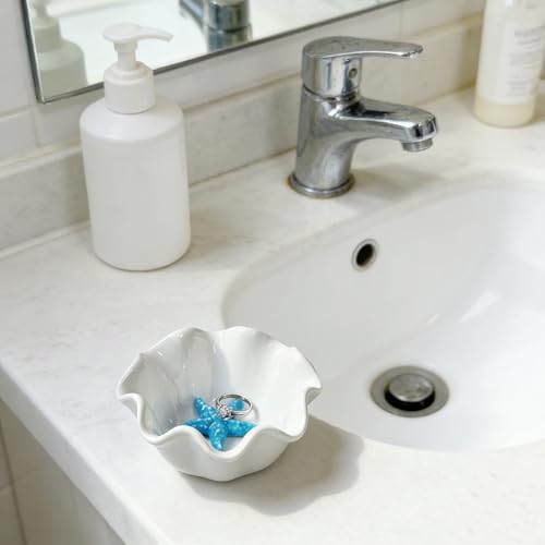 Jewelry Holder Dish Ceramic Flower Ring Dish Tray Decorative Starfish Trinket Dish Preppy Room Decor Coastal Jewelry Bowl Wedding Mother's Day Christmas Birthday Gifts for Women (Blue Starfish) - style: Blue Starfish