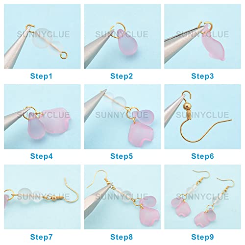 SUNNYCLUE 1 Box DIY 10 Pairs Frosted Acrylic Calla Lily Flower Dangle Earring Making Kits Pink White Acrylic Flower Beads Caps Pendants with Earring Hook Jewelry Findings Supplies, Instruction - color: Diy 10 Pairs Pink Themed Acrylic Earrings