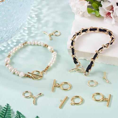 14K Gold Toggle Clasps 2 Sets T-Bar Jewelry Clasp Bracelet Closure Clasp Fastener IQ End Connectors for DIY Necklace Bracelet Earring Jewelry Making - color: 14K Gold Plated-2 Styles