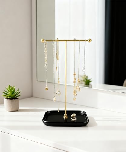 VROOMIUM Necklace Holder- Ceramic Base 1ft Height Jewelry Organizer Stand, Aesthetic Jewelry Hanger Display for Necklaces, Bracelets, Rings, Exhibidor de Collares-Mysterious Black - color: Sq. Lux Black