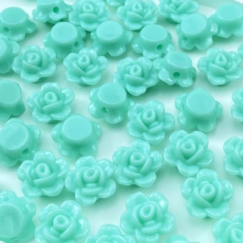 200pcs Acrylic Rose Flower Beads Candy Color Flat Back Spacer Beads Loose Pastel Colorful Decor for DIY Crafts Jewelry Making Bracelet Necklace Earrings(Lake Green) - color: Lake Green