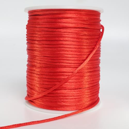 LUSTEMBER 2 mm x 330 Feet Satin Nylon Cord, Silky Smooth Nylon String for Jewelry Making Bracelet Necklaces Beading Thread Rattail Macrame Kumihimo Chinese Knot Craft - size: Red