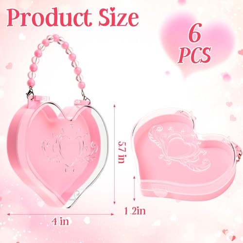 Youyole 6 Pcs Mother's Day Small Heart Box Containers with Handle Reusable Plastic Gift Bag Portable Jewelry Organizer for Flower Gifts Candy Snack Food Party Favor(Pink)
