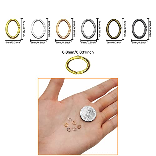 1800pcs 6mm Oval Jump Rings Stainless Steel Jump Rings Oval Open Ring Open Jumps Ring for Jewelry Making Supplies Earring Bracelet Necklace DIY Craft Making(6 Colors) - color: 6 colors A