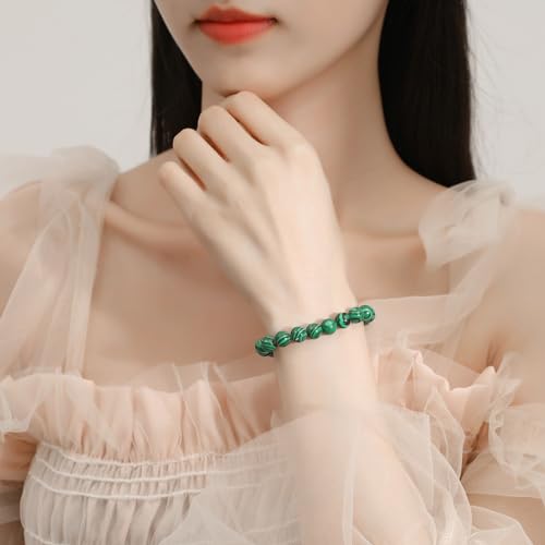 MAIBAOTA Healing Crystal Bracelet for Women Men, 8/4 mm Natural Stone Beaded Bracelets, Jewelry Birthday Gifts, Round Gemstones Stretch Bracelets - color: Green-Malachite, size: 8 mm