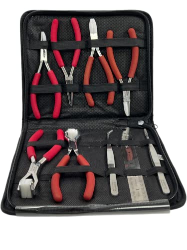 Professional German Set of 9-Eyeglass Optical Optician Tools - Bent Nose Rimless Set - Adjusting Eyeglass Arms Frame Plier Set