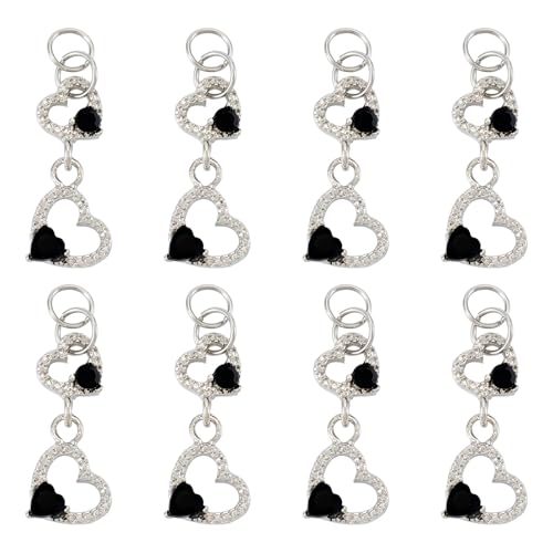 FASHEWELRY 15Pcs Crystal Rhinestone Heart Pendants, Hollow Heart Alloy Dangle Charms Black Glass Love Charms Platinum for DIY Valentine's Day Necklace Earring Jewelry Making - color: Heart-Black
