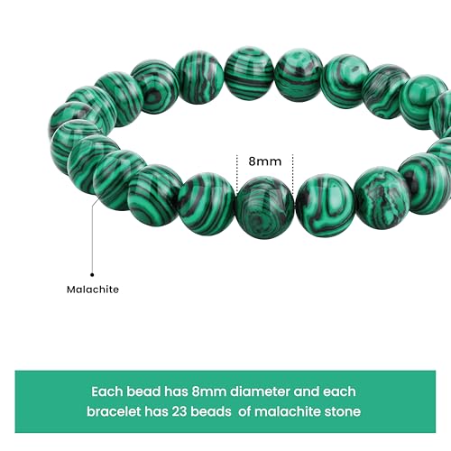 Crystal Vibe 8mm Beaded Bracelets For Women Men - Healing Crystal Bracelet - Adjustable Size - color: malachite