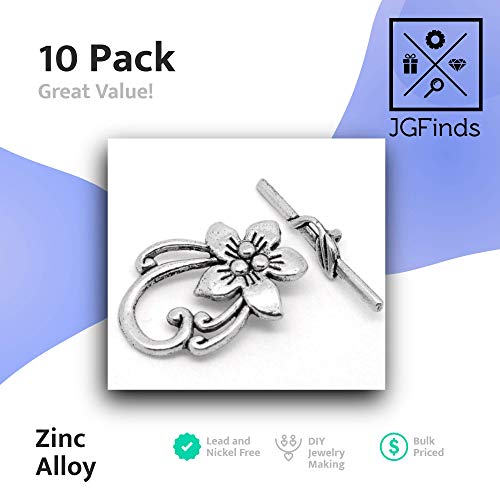 JGFinds Lily Flower Toggle - 10 Silver Bracelet Clasps Sets, DIY Jewelry Making Supplies