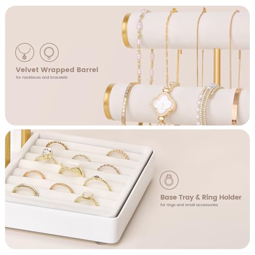 Lolalet Bracelet Display Stand Necklaces Holder, 5 Tiers Jewelry Organizer and Storage Rack with Velvet Slot and Metal Base, for Women Bangles Watches Ring Earrings -White - color: White