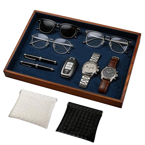 Large Solid Wood Jewelry Watch Tray, Velvet Jewelry Board Display Trays for Key Wallet Ring，Stackable Wooden Jewelry Drawer Organizer Showcase Jewelry Holder(Royal Blue) - color: Blue