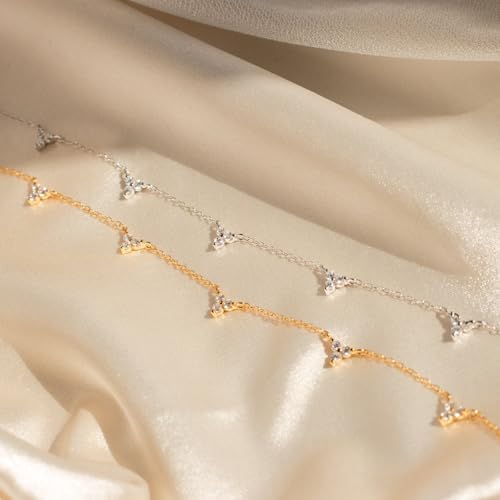 Mothers Day Gifts - Dainty Silver Gold Necklaces for Women Cute Station Choker Simulated Diamond Necklace Simple Layering CZ Necklace Trendy Jewelry Gifts - color: Silver, style: 5pcs Flower-Shaped CZ