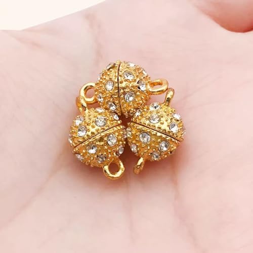 10PCS Magnetic Jewelry Clasps, Crystal Ball Connectors, Magnetic Necklace Clasps and Closures Easy-to-Use for Jewelry Closures (Gold+Silver) - color: gold+silver