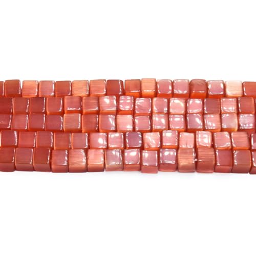 55pcs 7mm Red Cat's Eye Cube Stone Square Gemstone Beads Semi-Precious Craft Supplies for DIY Jewelry Making - color: Cube7mm Red
