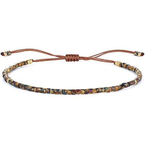KELITCH Adjustable turquoise bead bracelet single color knitting friendship bracelet fashion jewelry daily wear gift (28 color selection) - color: Coffee 04F