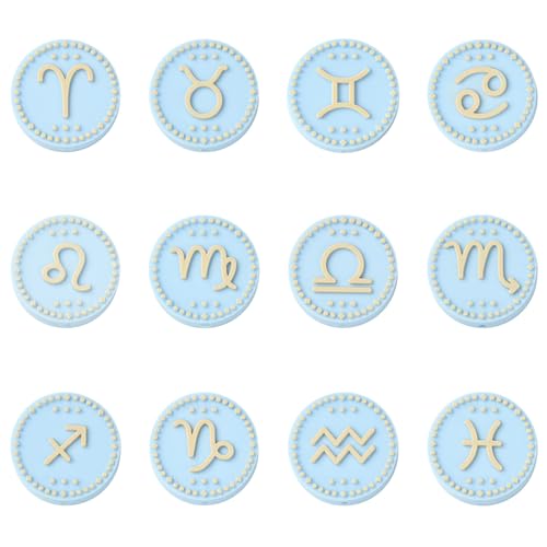 LiQunSweet 12 Pcs Silicone Focal Beads Rubber Silicone Beads Round Twelve Constellations 12 Zodiac Signs Bead Charms for Bracelet DIY Keychain Making Craftings Necklace Lanyard - color: Zodiac Signs Silicone Bead_12 Pcs