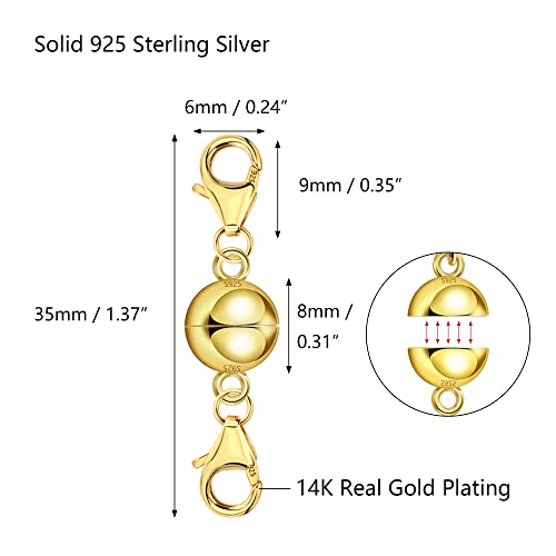 14K Gold Magnetic Necklace Clasps and Closures 925 Sterling Silver Double Lobster Clasp Magnetic Jewelry Clasps for Necklaces - color: A-14K Gold