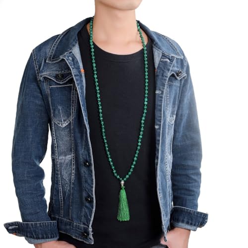 Adabele Premium 108 Mala Beads Malas Necklace - Natural Healing Gemstone Tibetan Buddhist Japa Prayer Meditation Reiki Chakra Stone Quartz Rock Women Men Jewelry - style: Malachite