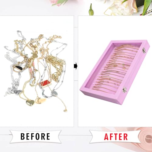 Siveit Necklace Organizer Box Premium 20 Hooks Velvet Necklace Display Jewelry Tray with Transparent Lid Jewelry Necklace Display Box for Necklace Pendants Suitable for Women and Girls (Pink) - color: Pink