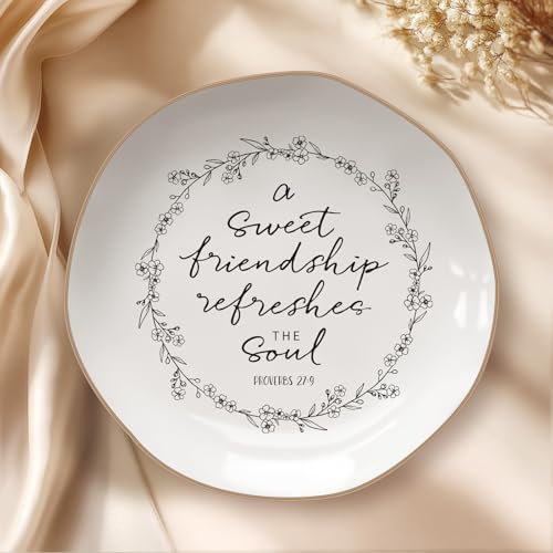 LITTLEBIGGER Friendship gifts for women – Jewelry Dish，Friend Gifts for Women – Sweet Friendship – Proverbs 27:9，Bible Verse Jewelry Dish, Christian Gifts – Jewelry Tray – Mothers Day Gifts - style: Friendship - B