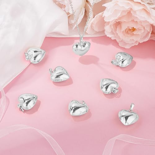 Beebeecraft 10Pcs 925 Sterling Silver Plated Heart Charms Metal Brass Love Heart Puffy 3D Shaped Pendant Charm for Jewelry Making Valentine DIY Crafts Necklace (20x20.5x10mm) - color: Silver, size: 20x21x10mm