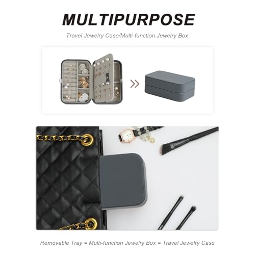 Travel Jewelry Case Large, Jewelry Box Large Jewelry Travel Organizer Jewelry Case with Handle, Best Gift for women Girls, Grey - color: A Modern Grey