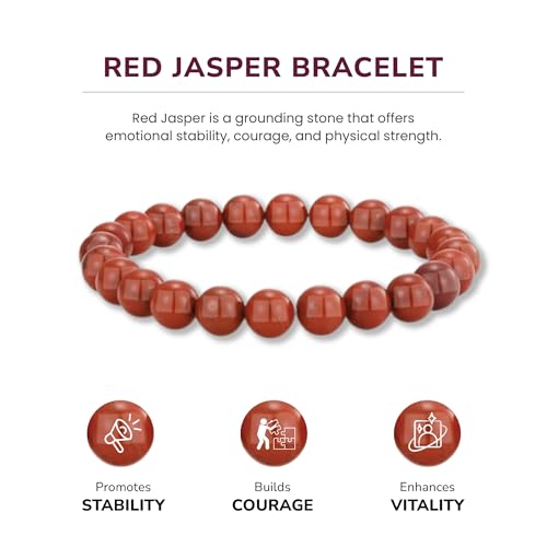Crystal Vibe 8mm Beaded Bracelets For Women Men - Healing Crystal Bracelet - Adjustable Size - color: Jasper