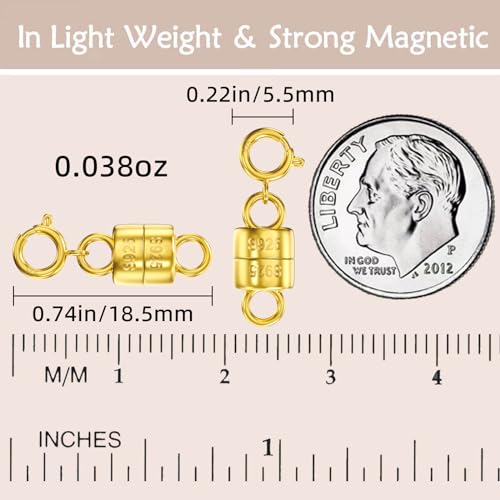 OHINGLT 14K Gold Plated 925 Sterling Silver Magnetic Necklace Clasps and Closures,Gold and Silver Bracelet Clasp Converter for Jewelry Making Supplies,Chain Extender Connector for Bracelet - color: 4Pcs Gold