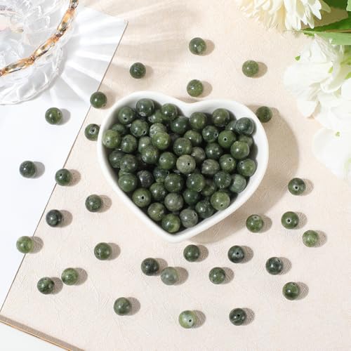 1 Box 8MM 120PCS Natural Taiwan Green Jade Round Beads with Holes Crystal Gemstone Stone Energy Power Loose Spacer Bead for Jewelry Making Earrings Bracelets Necklaces DIY Craft Supplies