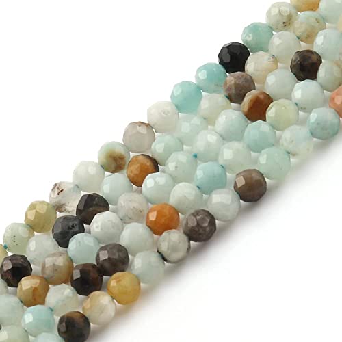 90pcs 4mm Natural Amazonite Gemstone Beads Faceted Round Loose Stone Beads for Jewelry Making - color: Amazonite, size: 3.7-4.2mm