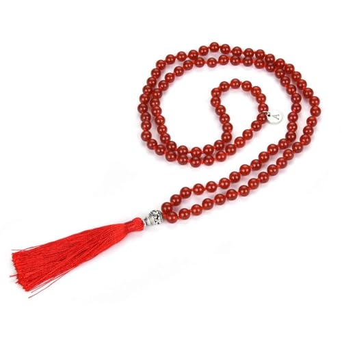 Adabele Premium 108 Mala Beads Malas Necklace - Natural Healing Gemstone Tibetan Buddhist Japa Prayer Meditation Reiki Chakra Stone Quartz Rock Women Men Jewelry - style: Carnelian