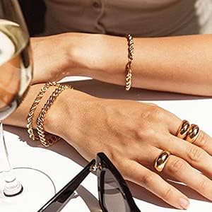 JINEAR 18k Gold Filled Chunky Rings for Women Croissant Dome Statement Ring Trendy Twisted Braided Band Stacking Star Rings Jewelry Gifts