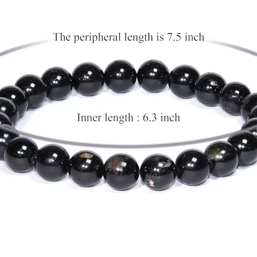 8mm Natural Gemstone Stretch Bracelet, Handmade Unisex Crystal Bracelets for Meditation, Yoga, Spiritual Healing & Positive Energy - color: Black Tourmaline