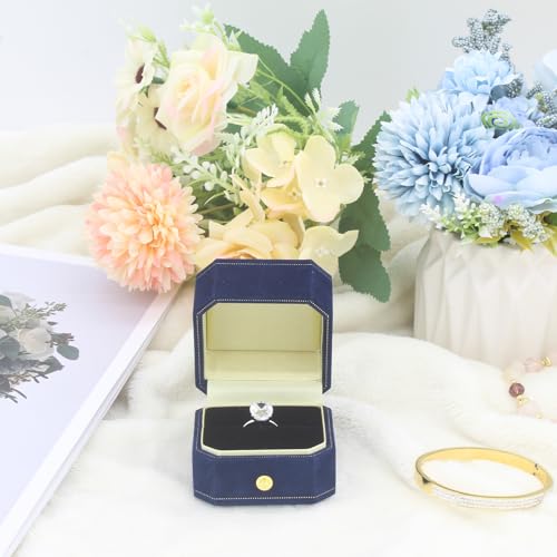 Jewelry Ring Box Small Travel Jewelry Box, Velvet Wedding Ring Box for Business, Engagement, Wedding, Bridesmaid and Mother's Day - Blue - color: Ring Box-Blue