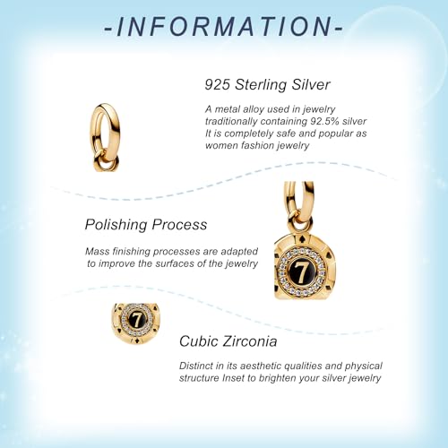 925 Sterling Silver Charms for Bracelets Gold Love and Heart Charms Cherry Blossom Dangle Beads Jewelry for Women - color: Gold Lucky 7