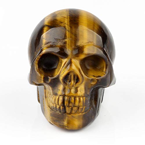 50mm Tiger Eye Natural Stone Carved Skulls Reiki Healing Statue Collectible Figurine (Yellow Tiger Eye) - color: Tiger Eye
