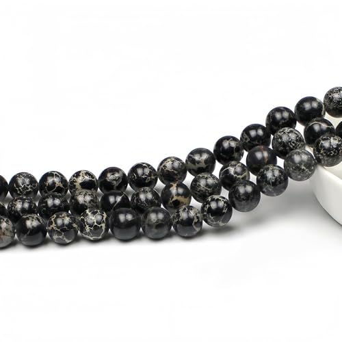 MJDCB 6mm Black Imperial Jasper Gemstone Beads Round Loose Stone Bead for Jewelry Making Bracelets Necklaces - color: Black Imperial Jasper, size: 6mm