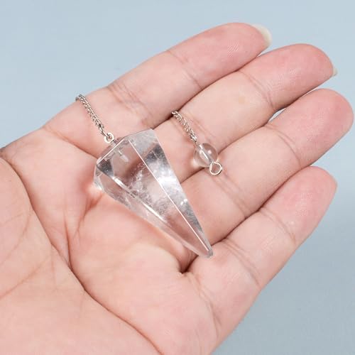 Justinstones Natural Clear Quartz Gemstone Rock Crystal Hexagonal Pointed Reiki Chakra Pendant Pendulum - color: Clear Quartz