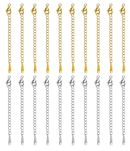 20PCS Gold Plated Necklace Extender for Women 2 Inch Chains Extenders for Necklace Gold and Silver Bracelet Anklet Extension with Charm for Jewelry - color: Large and Small