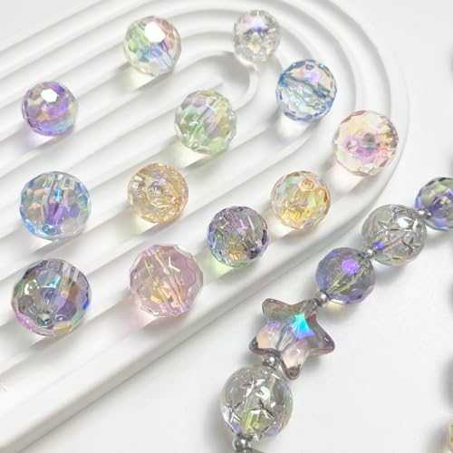 16mm Acrylic Beads UV Transparent Colorful Bead 95pcs Clear Football Beads for DIY Handmade Bracelets Necklaces Phone Chains Jewelry Making Craft Supplies(uv Transparent) - color: uv transparent