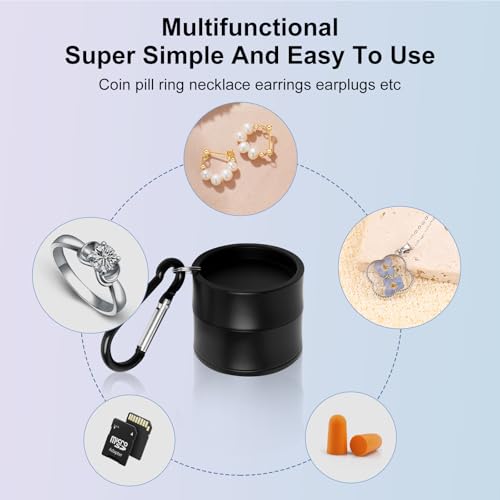 Mini Travel Ring Holder Keychain, Portable Jewelry Holder Keychain with Protective Sponge, Small Necklace Earrings Case for Gym Sports Bag Purse - color: 1-Tier Black