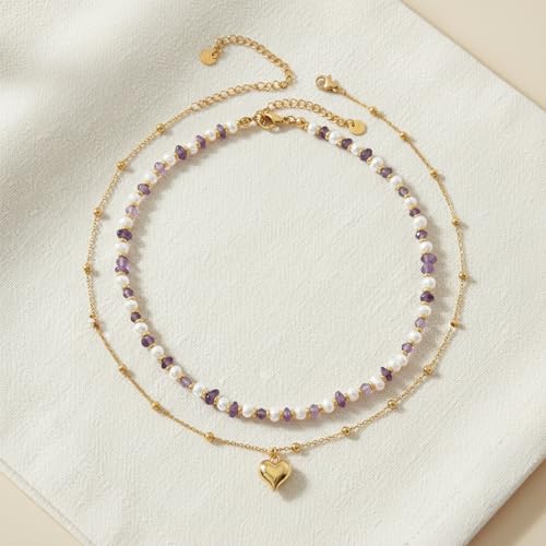 Colorful Gold Stack Seed Beaded Choker Necklace Set for Women,Handmade Boho Fashion Christian Cross Heart Freshwater pearl Jewelry,Valentine's Summer Holiday Beach Friendship Gift - color: Gold Heart