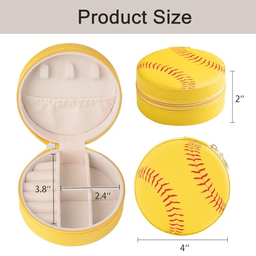 12-Pack Softball Jewelry Box Bulk Team Gifts for Girls, Yellow Round Mini Travel Jewelry Case Organizer for Softball Players Coaches, Senior Night Tournament Gifting, Optic Yellow - style: Softball
